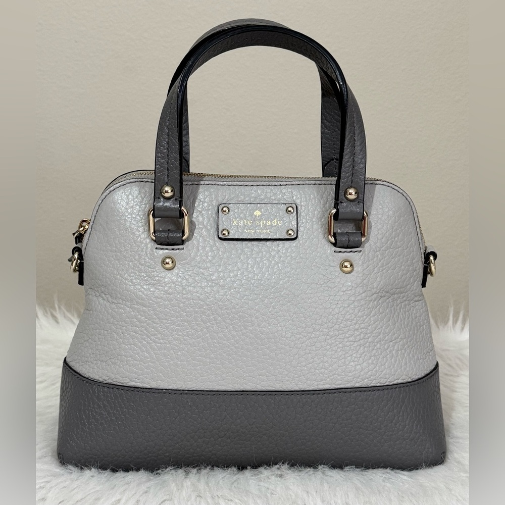 Kate Spade Grove Court Maude Pebbled Leather Satchel 2-Tone Gray Colorblock VGUC